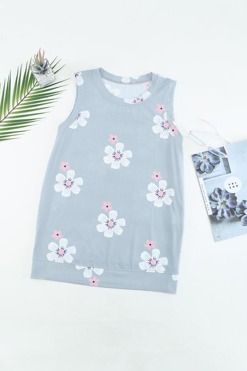 Crew Neck Floral Leopard Print Tank Top